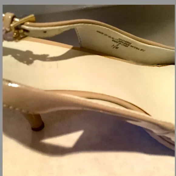 Nine West Beige Patent leather Peep-toe Slingback sandals - Picture 3 of 14